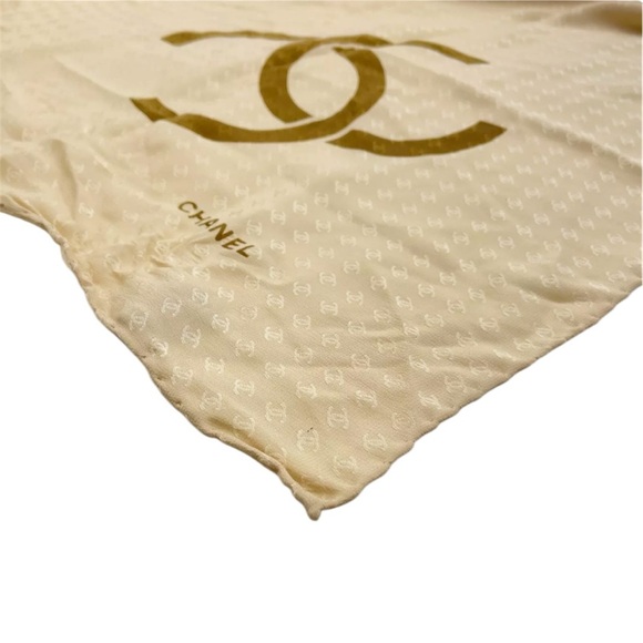 Authentic Chanel Coco Mark Beige Silk Scarf W/Box - Picture 6 of 11
